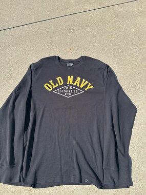 Old Navy Men's Black Long-Sleeve Shirt with Yellow Old Navy Script
